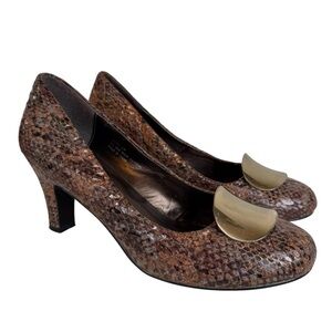 Vintage Andiamo Copperhead Heels Women 11W Gold Tone Metal Retro‎